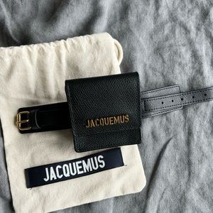 Jacquemus black leather wristlet bag